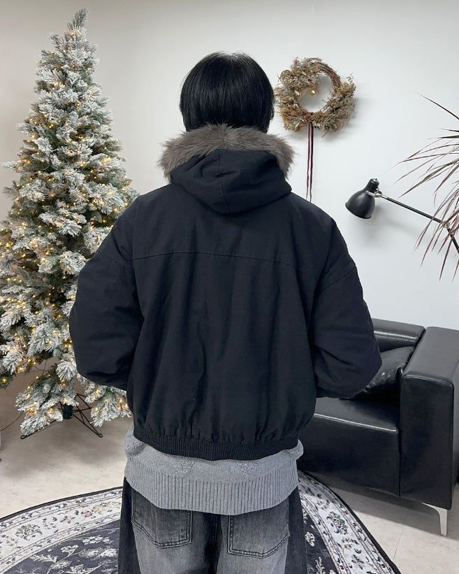 Rat Fur Hooded Bomber Jacket