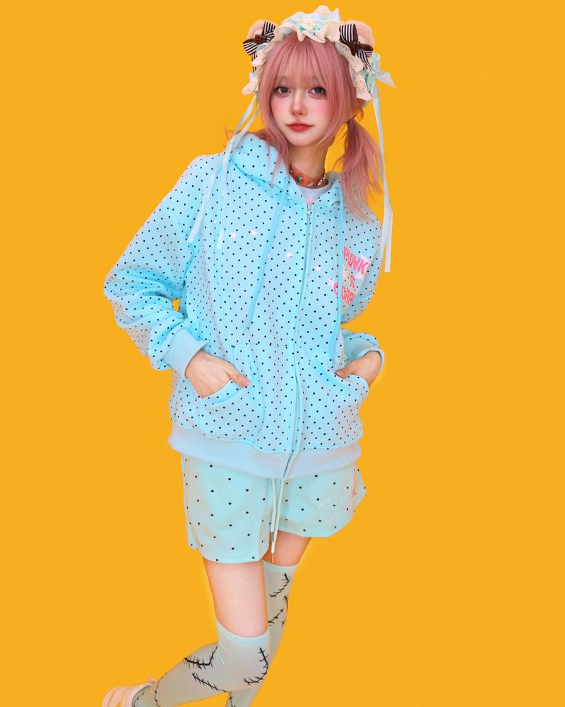 mint candy dot banding shorts
