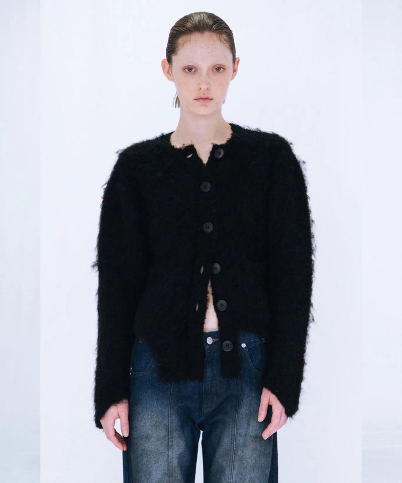 CUTTING MOHAIR KNIT CARDIGAN
