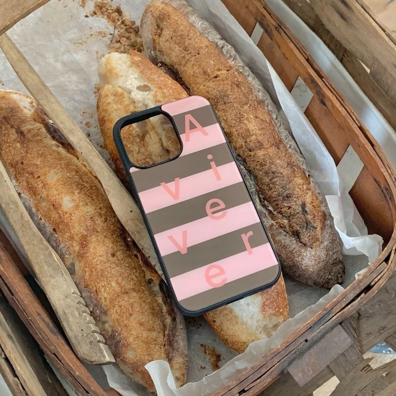 [MADE] stripe logo glass bumper case(pinkkhaki)