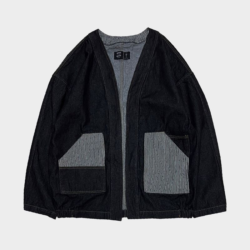 stripe patch denim cardigan_black