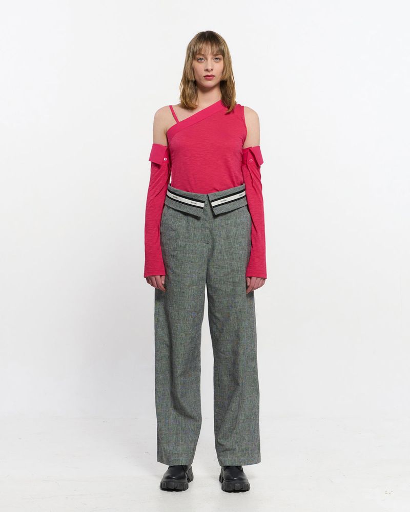 Fold Over Wide Slacks _ GREY