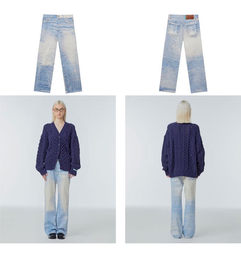 Digital printing straight-leg jeans