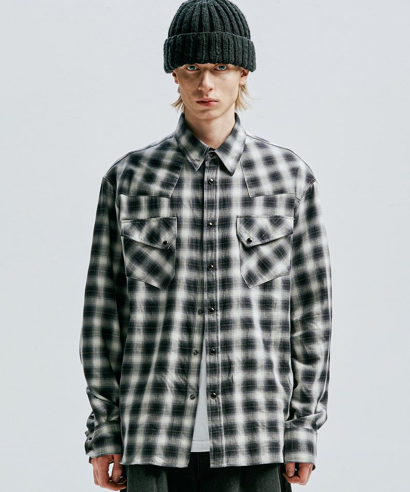 03s plaid western shirt black