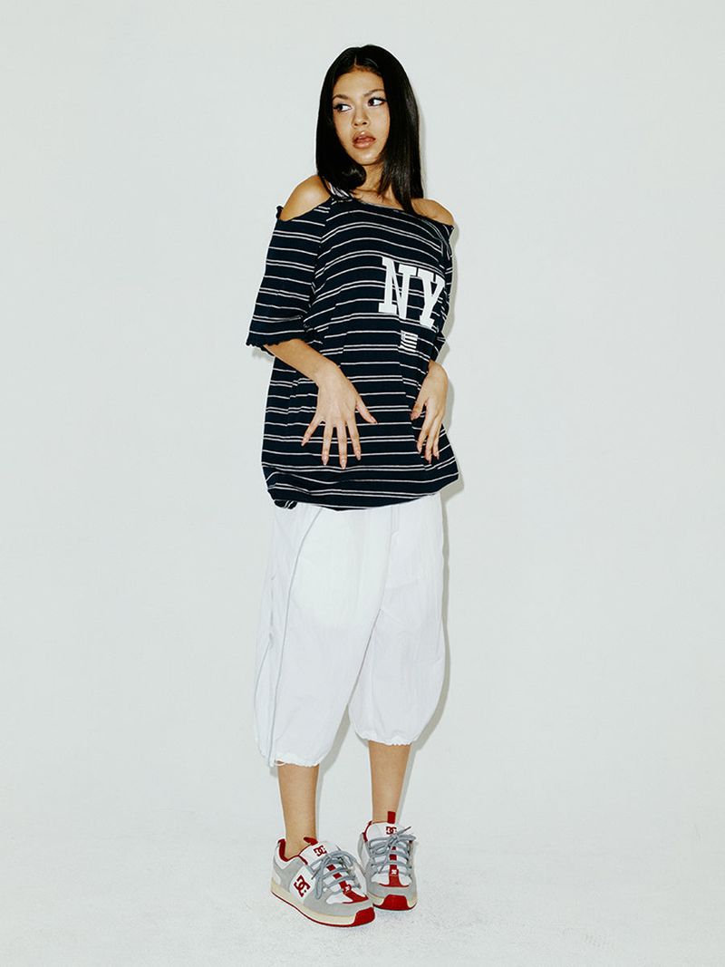 STRIPE OFF SHOULDER SS NAVY
