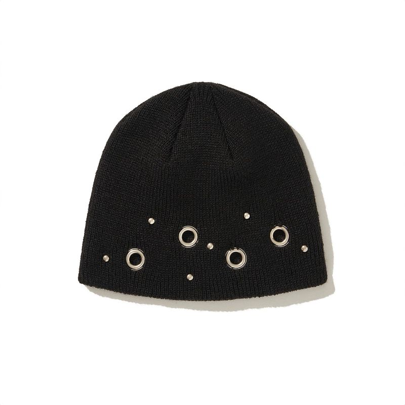 (DUC) Eyelet Stud Beanie Black