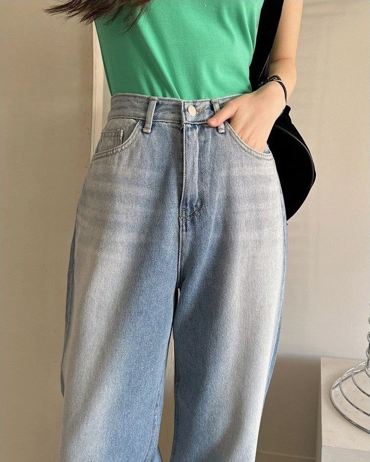 Hip Cat Brush Washed Wide Denim Pants