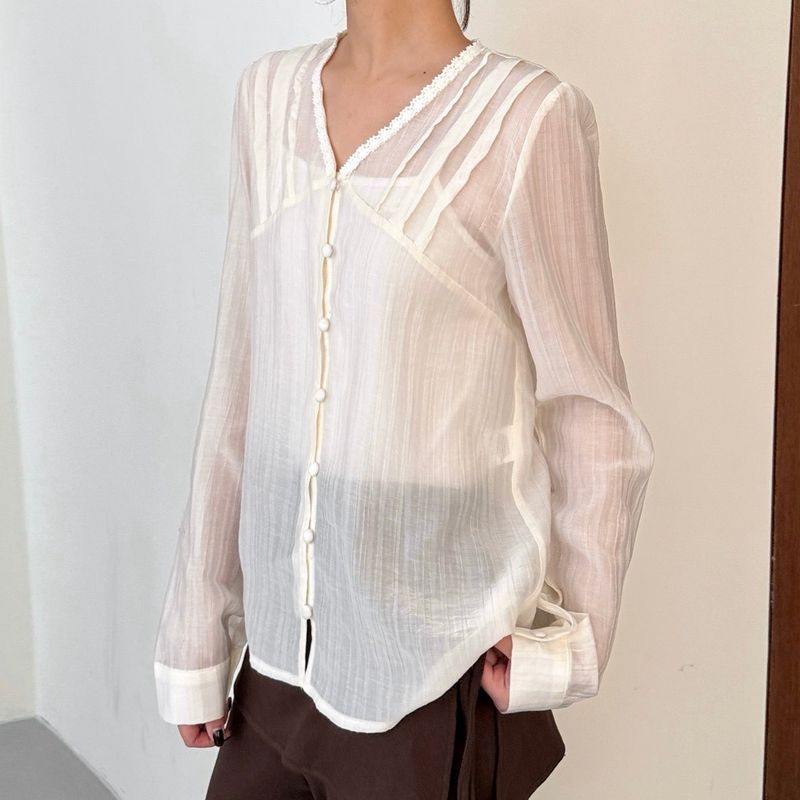 Lace Sheer Blouse - 2colors 