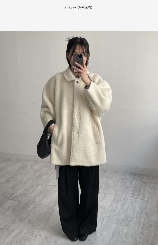 [wool 30%] Hairy Single Overfit Half Coat