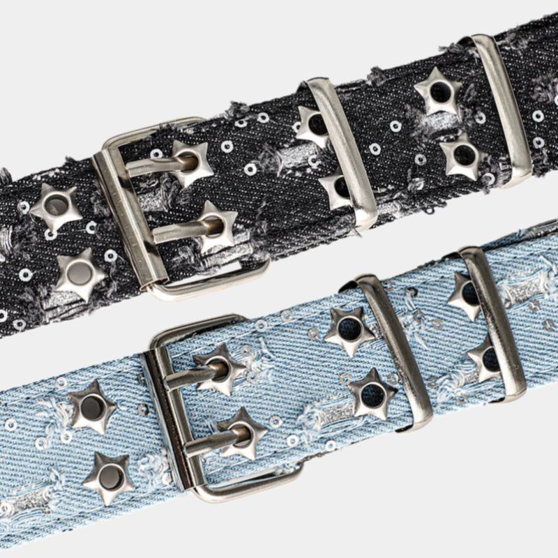 Denim Star Eyelet Double Belt
