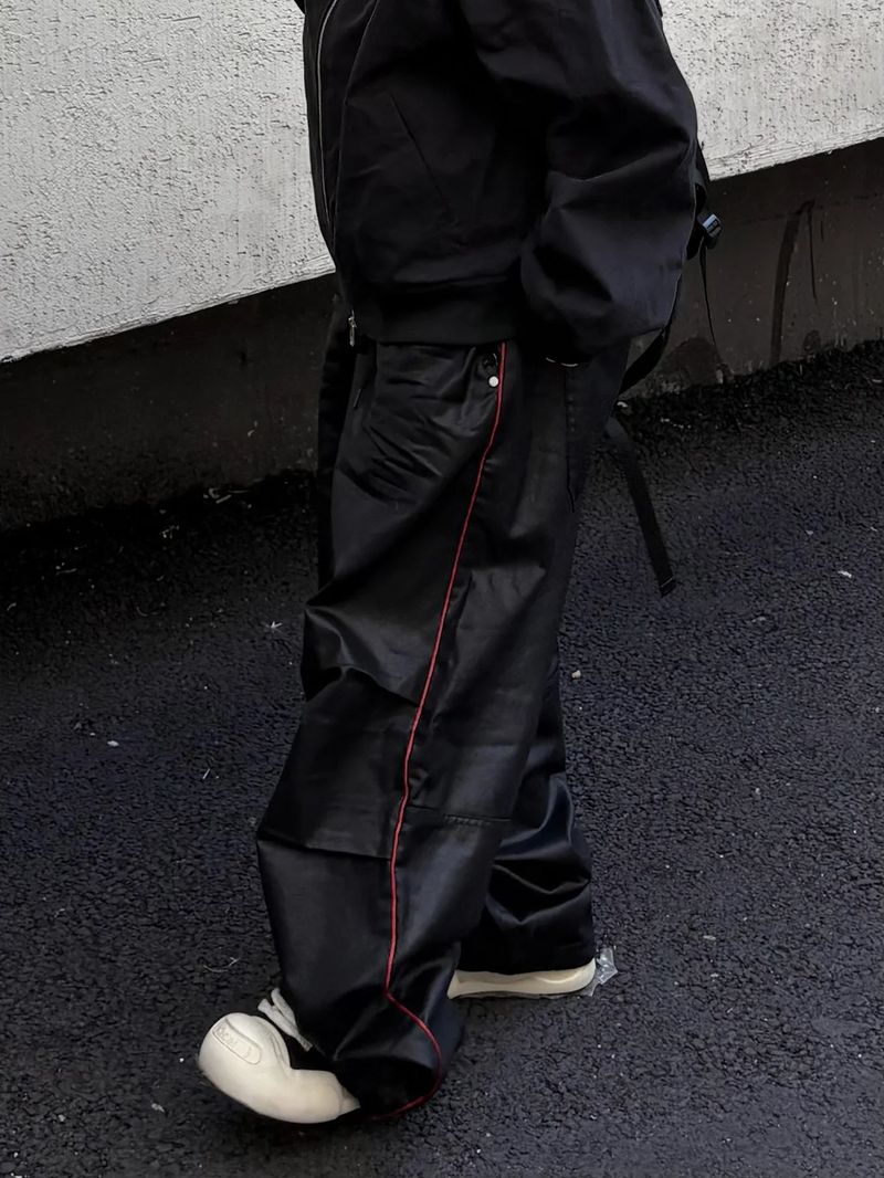 wet coating piping wide pants