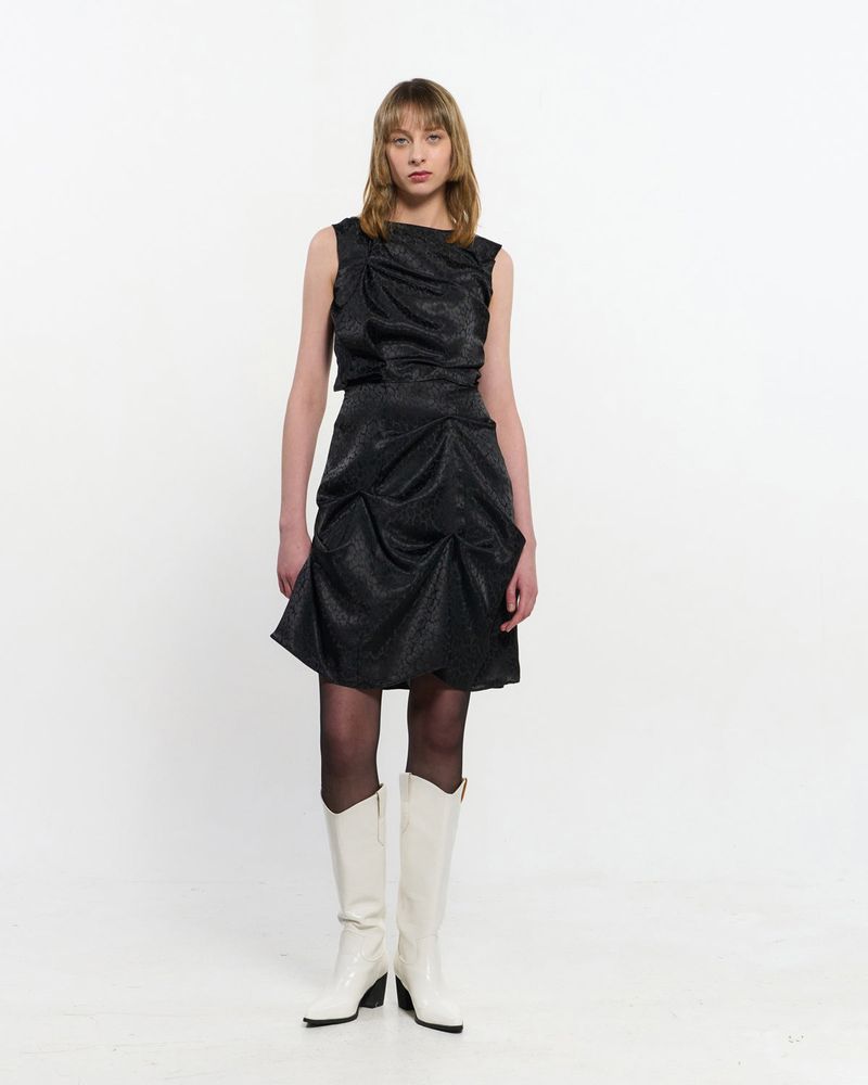 DOZI - Satin Leopard Dress _ BLACK
