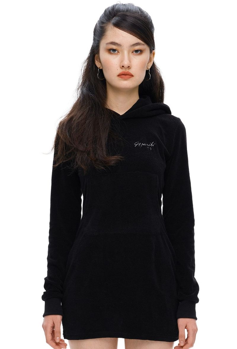 ITZAVIBE（イッザバイブ）の「[IOP001-1] TERRY HOOD ONE-PIECE BLACK（Dresses）」