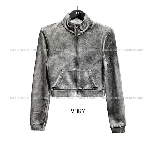 Kent dirty high neck cropped zip-up