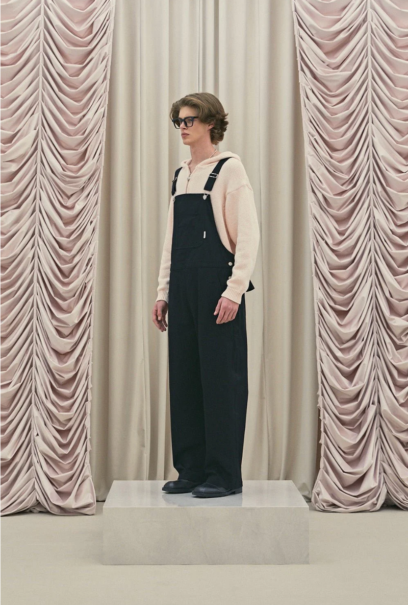 Frill baggy overalls - black