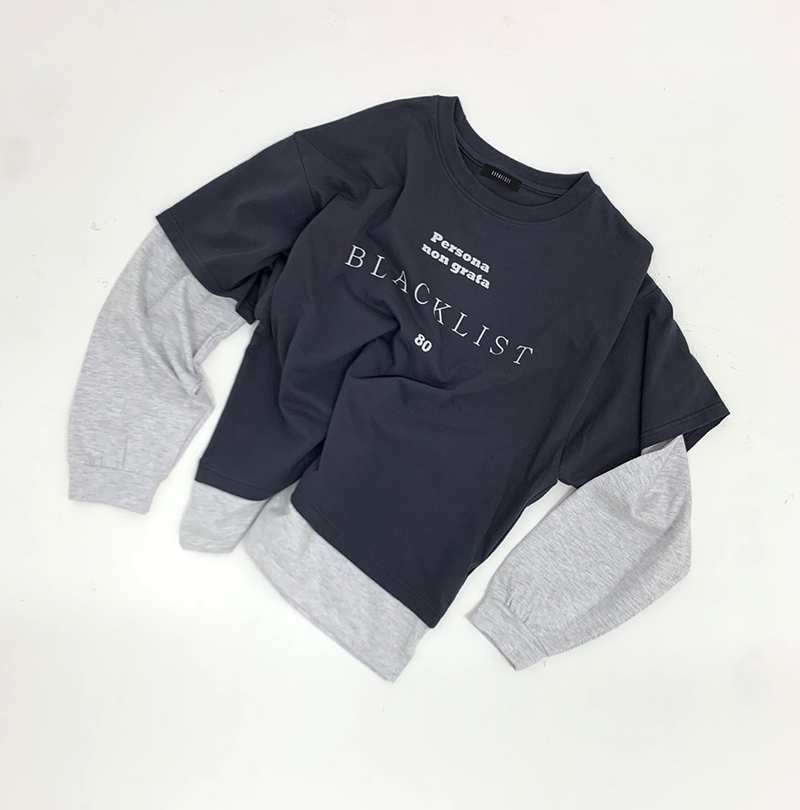 Blacklist lettering Layered tee (Charcoal/Grey)