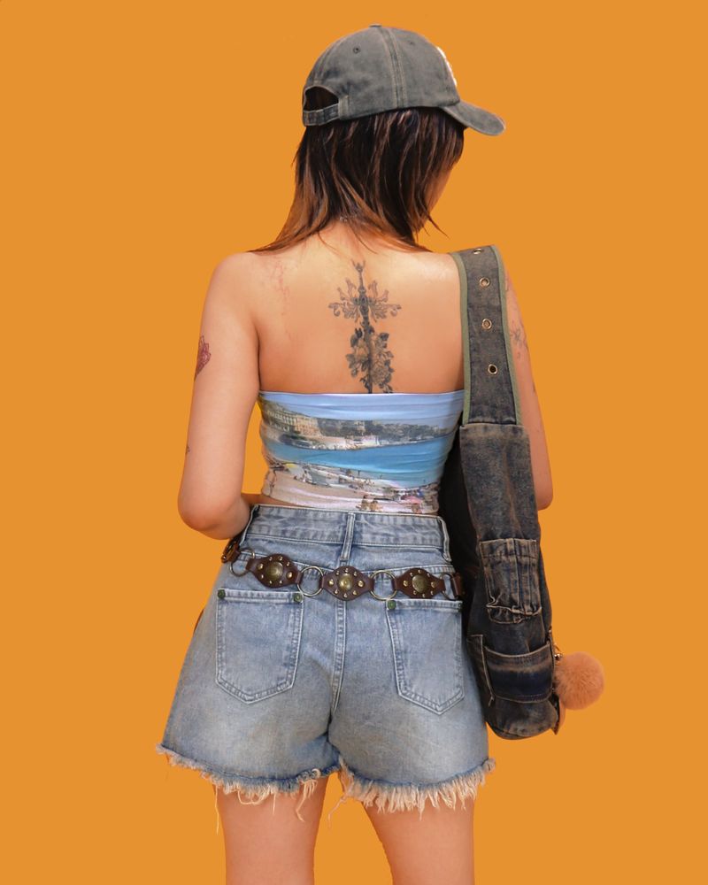 big belt denim cross bag
