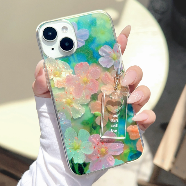 [SET]Pastel blur flower case + charm
