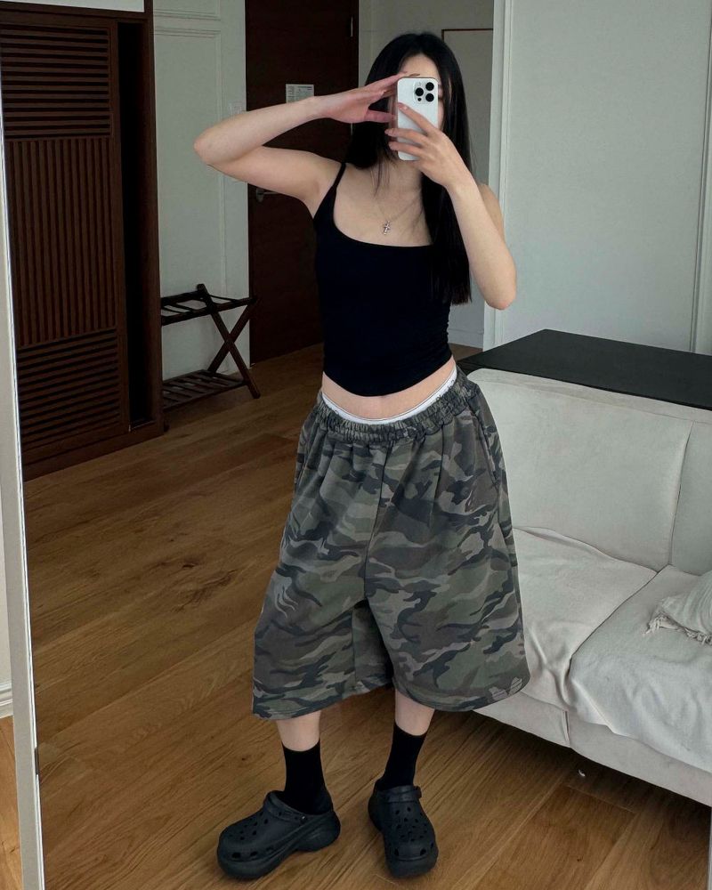 [Unisex] Camo bermuda sweat pants 