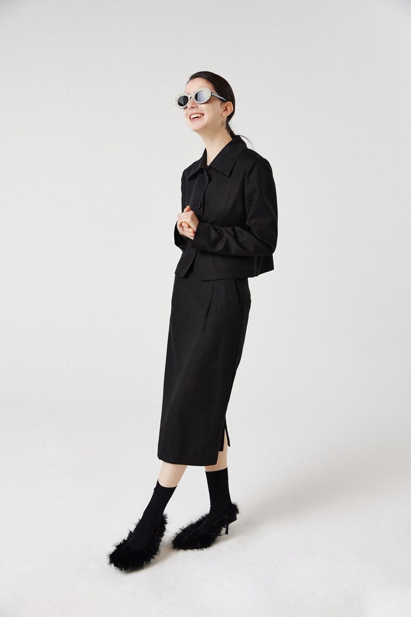 wool line midi skirt_black