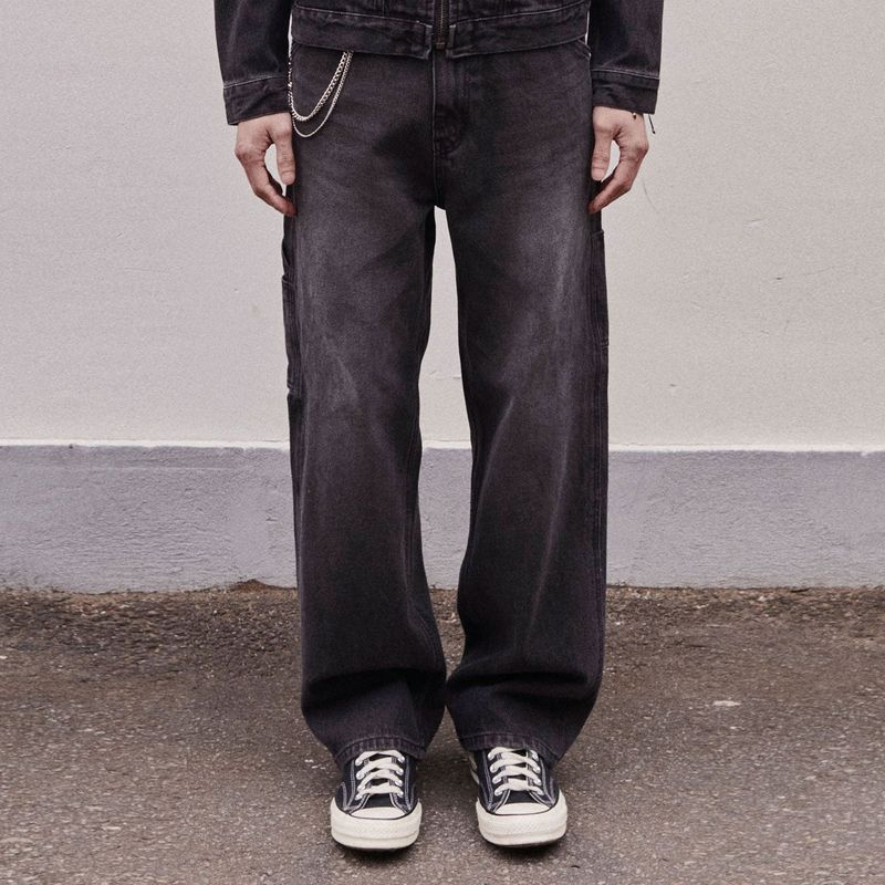 STRAIGHT FIT CARPENTER DENIM PANTS_BLACK