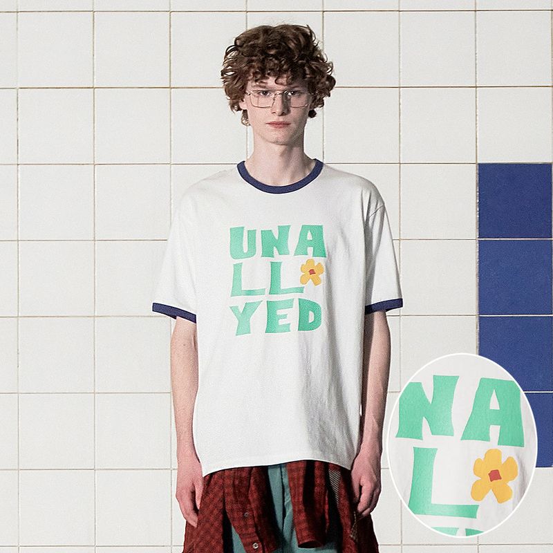 UNALLOYED(アナロイド)の「LOGO RINGER T SHIRT / WHITE(Tops)」