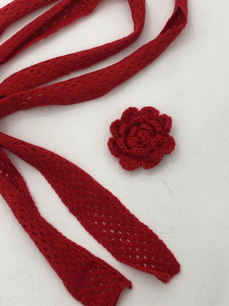 Red Rose pin + knit scarf