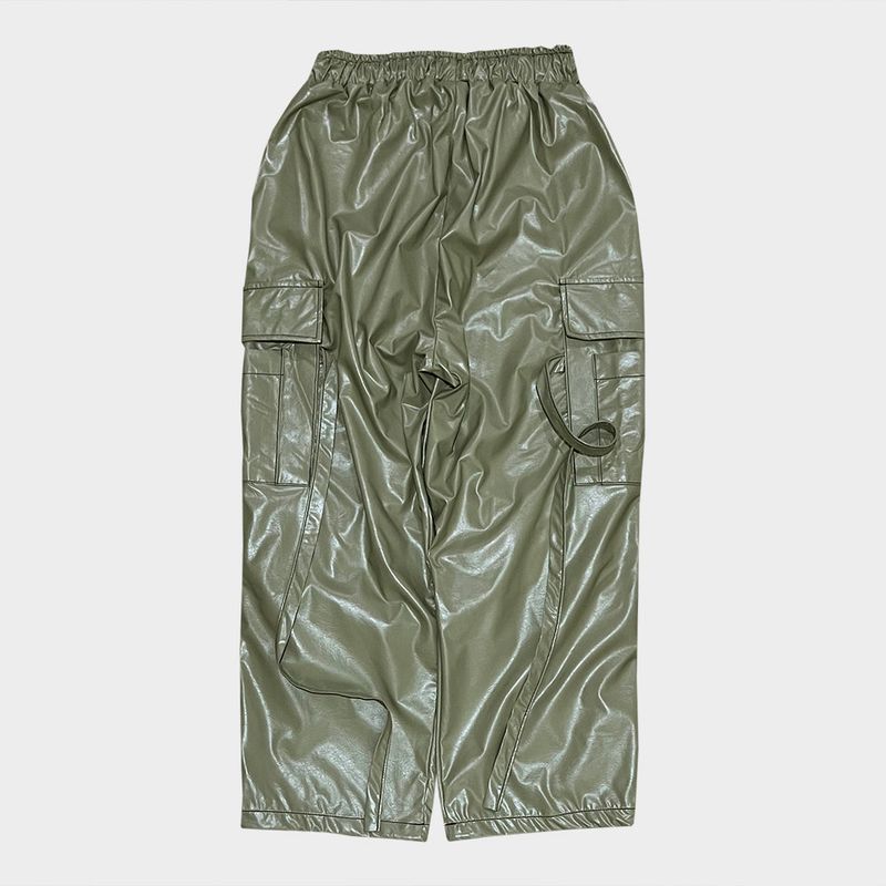 glossy strap pants_khaki