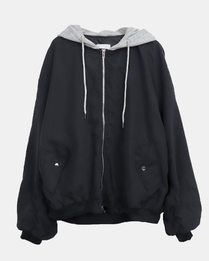 Debin Oversized Shirring Hooded Bomber Jacket