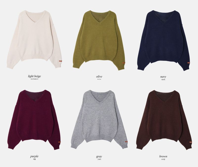 Amelie Leather Patch Loose V-neck Knit (6color)