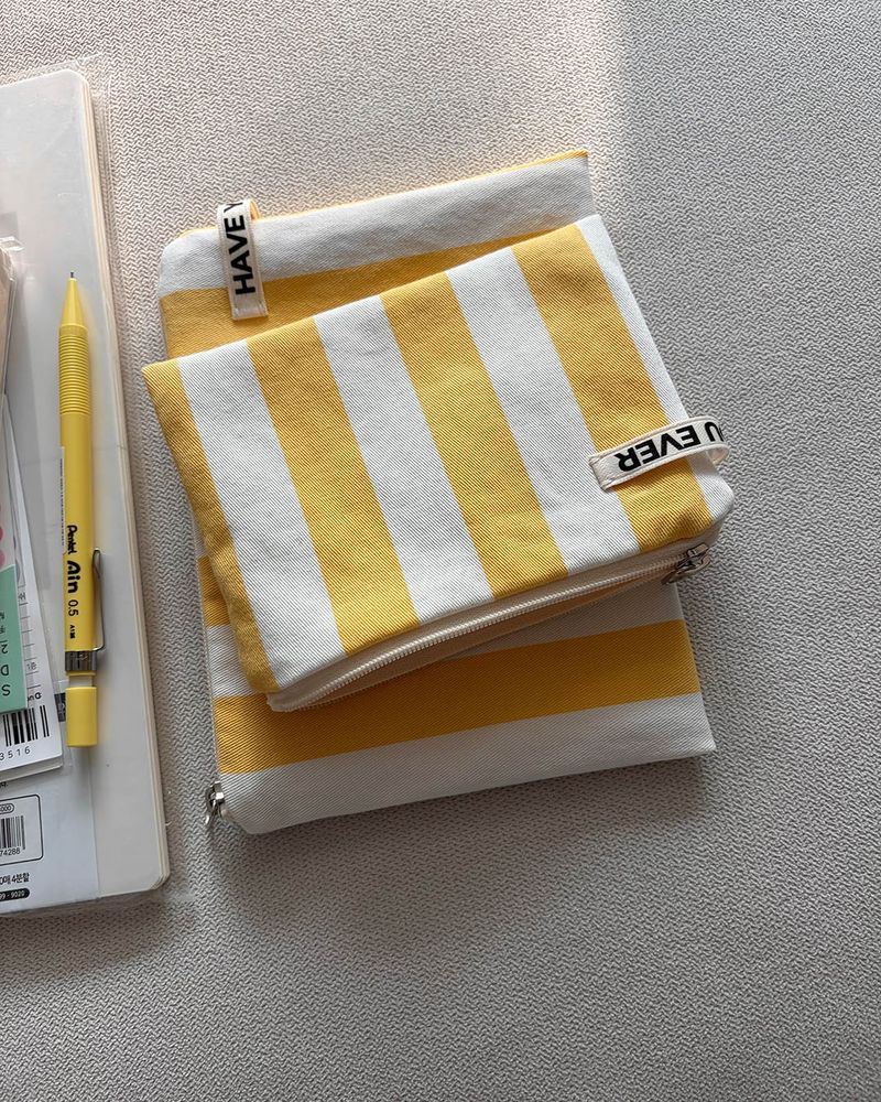 Wide stripe flat pouch - yellow , M size