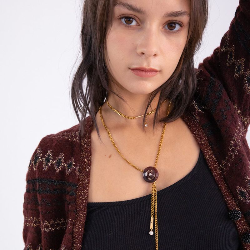 Button point bolo tie chain necklace (Wine)
