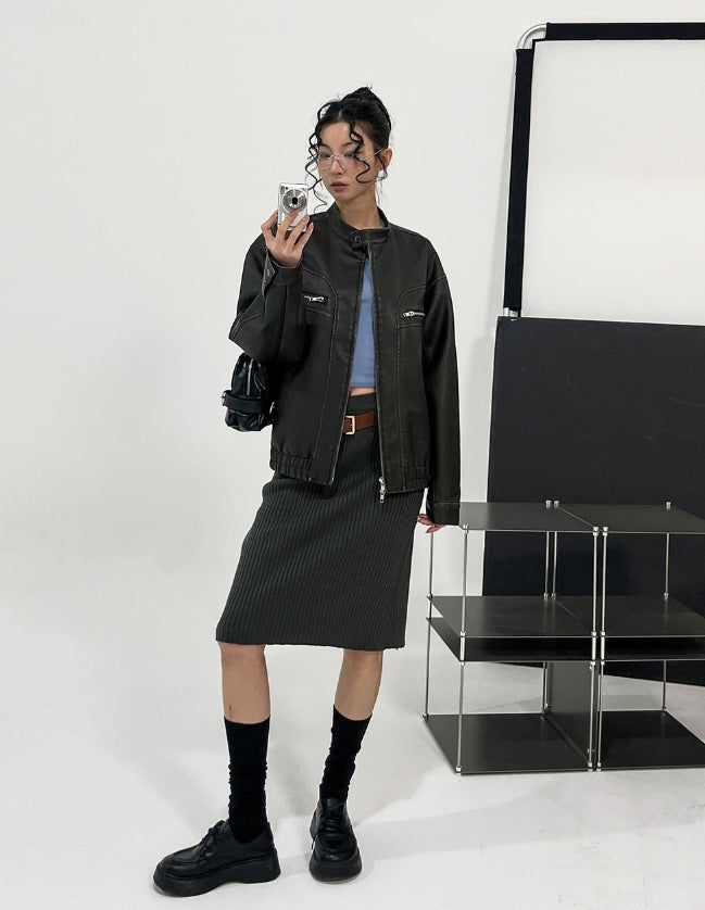 [Belt set] Belted knit midi skirt