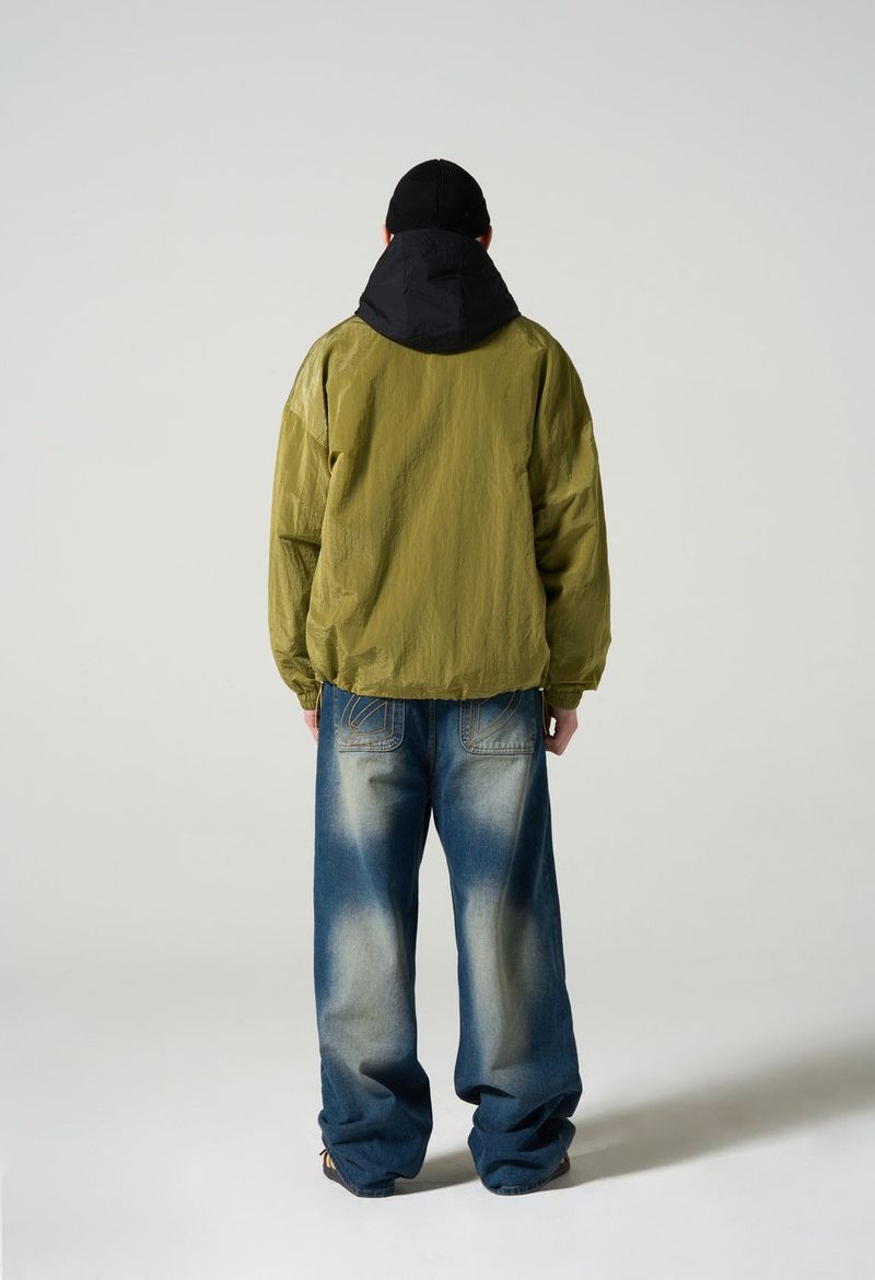 NYLON COLLAR WINDBRAKER - OLIVE