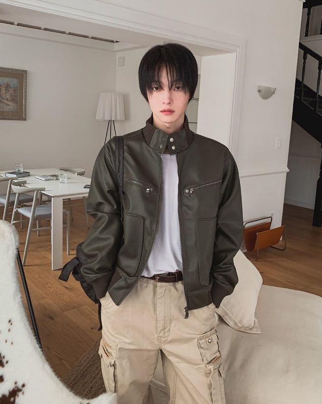 ビオディハイネックレザージャケット