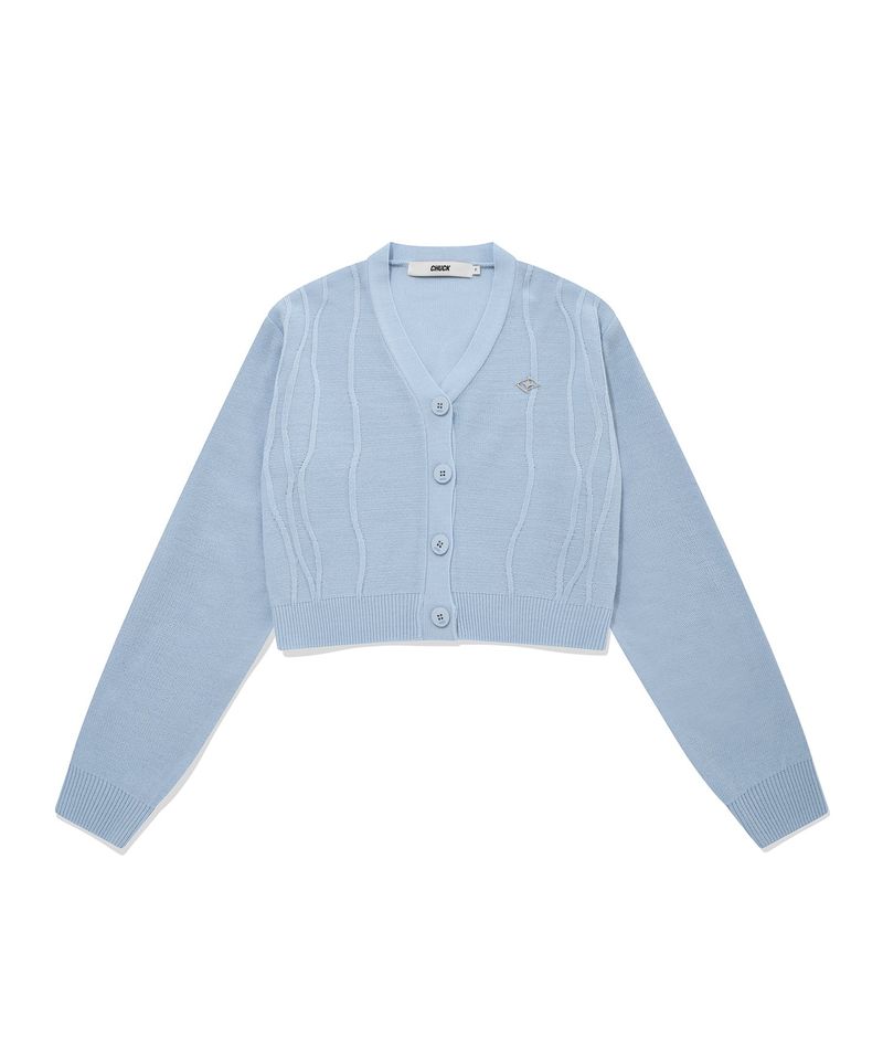 CHUCK（チャック）の「CHUCK ウェーブラインクロップニットカーディガン / CHUCK WAVE LINE CROP KNIT CARDIGAN (SKY BLUE)（Tops）」