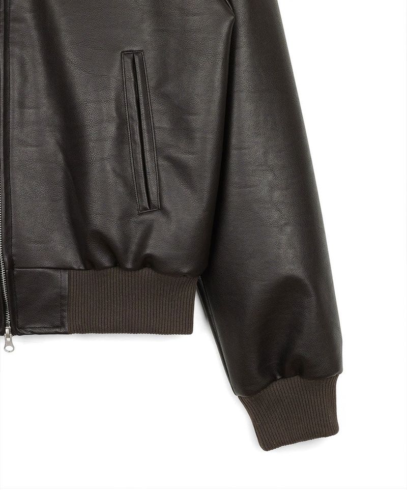 High Neck Leather Crop Jacket - Brown