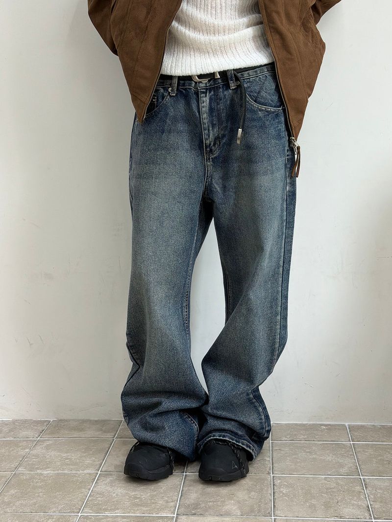 Double pocket washing flare denim pants