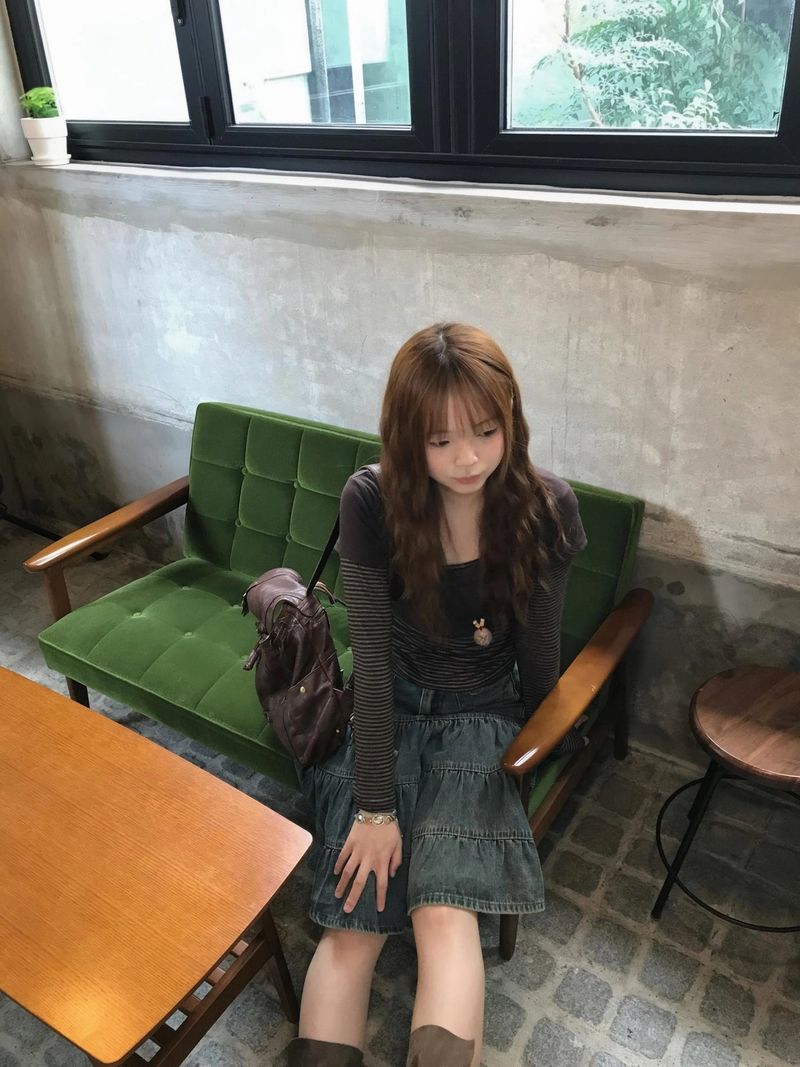sear denim tiered skirt