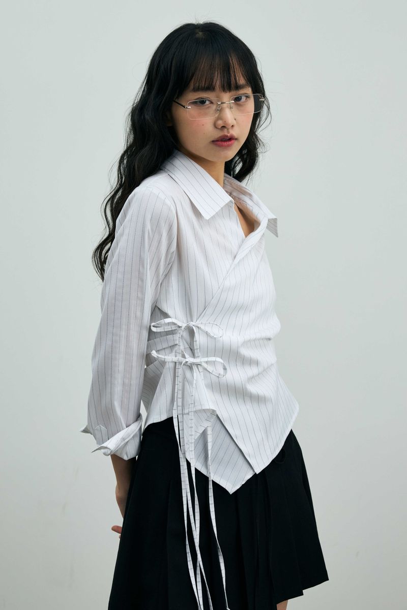 EVE STRIPE WRAP SHIRT / WHITE