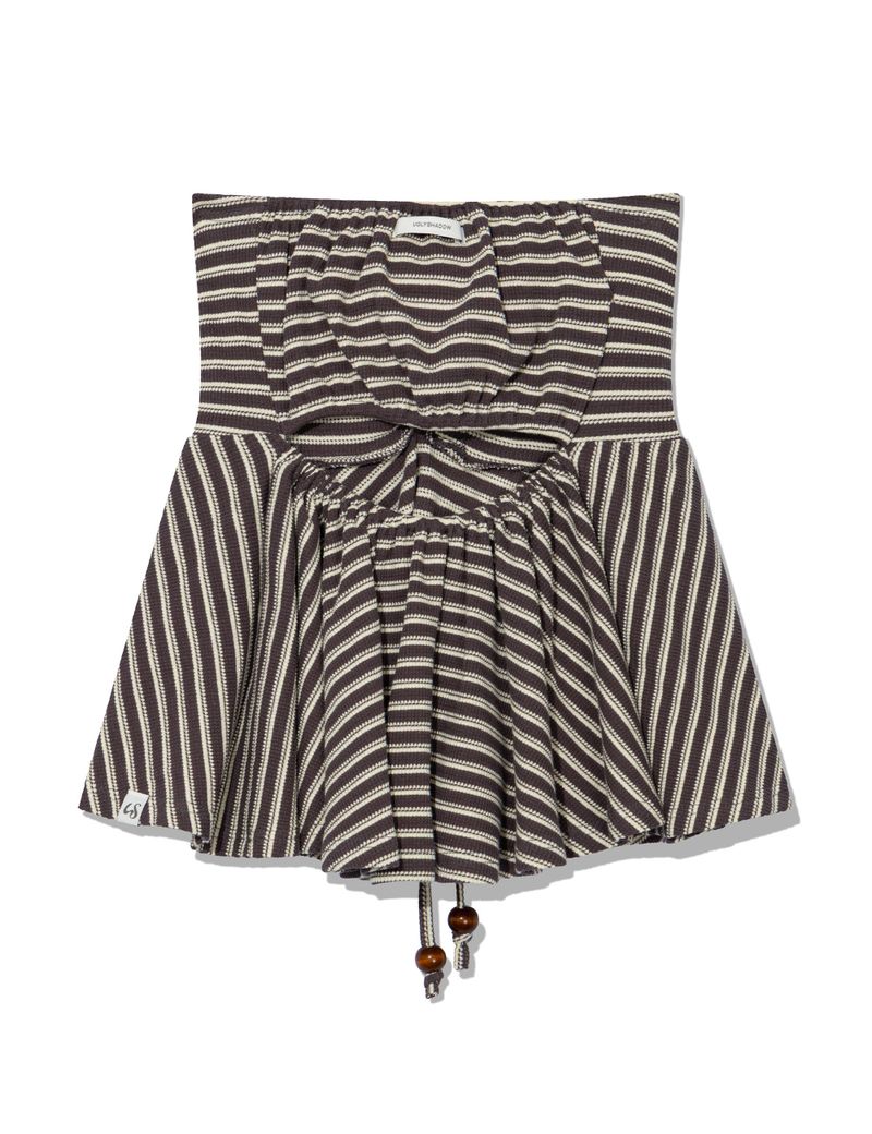 STRIPE SHIRRING FLARE TOP(CHARCOAL)