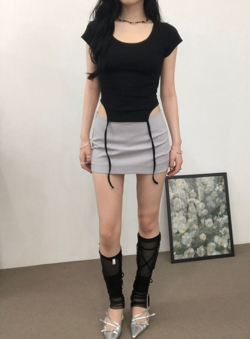Pintuck Mini Satin Skirt