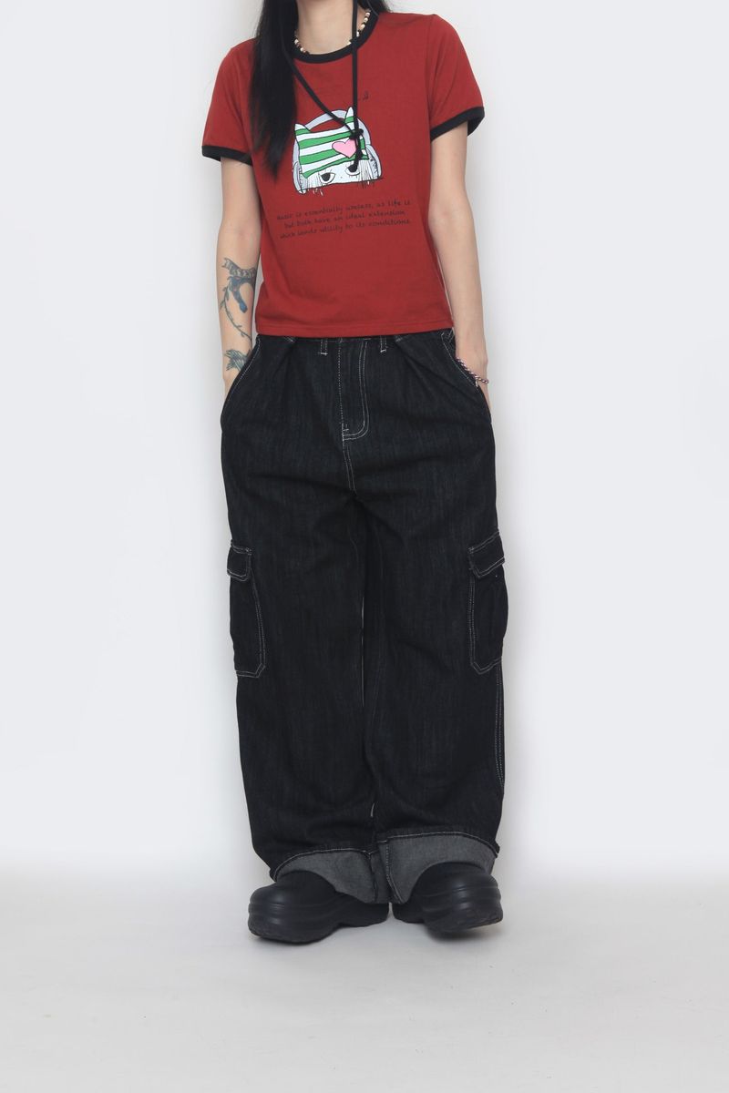 non-faded cargo denim pants
