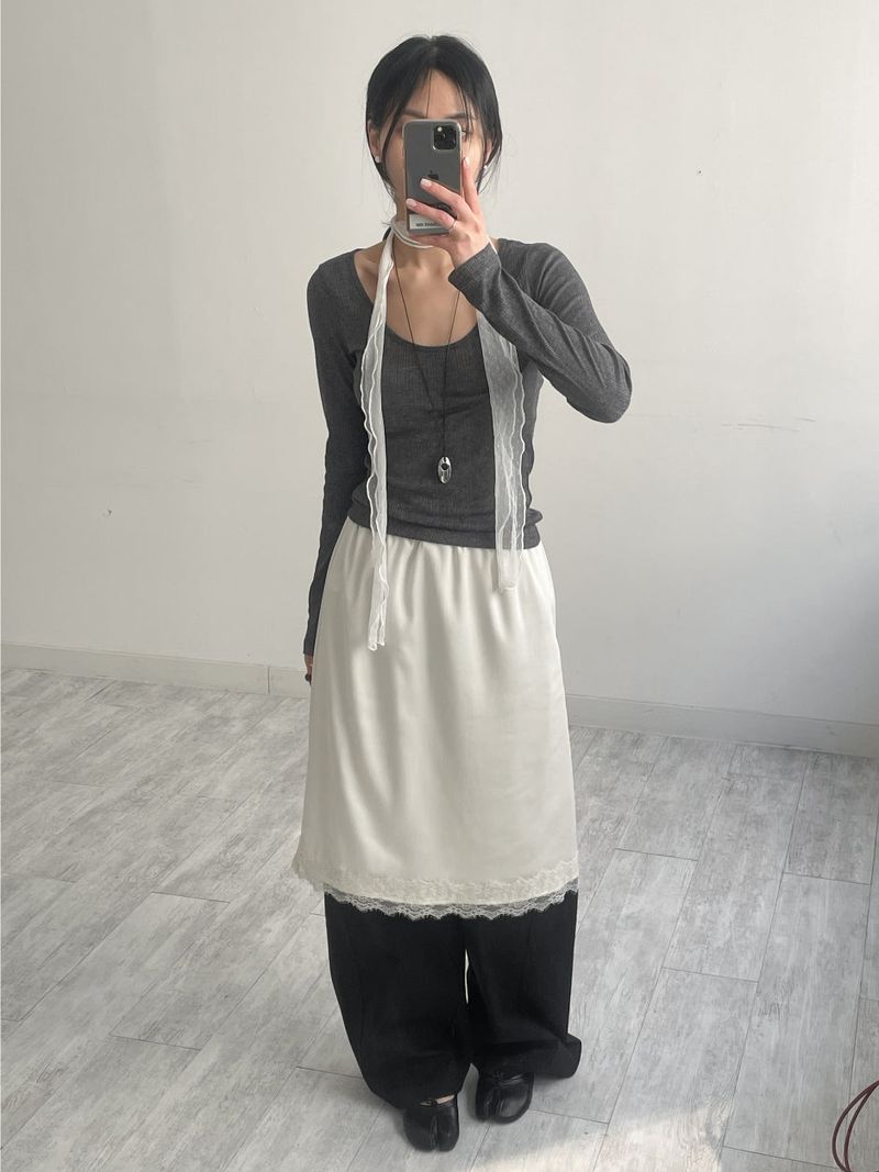 Lace Satin Midi Skirt