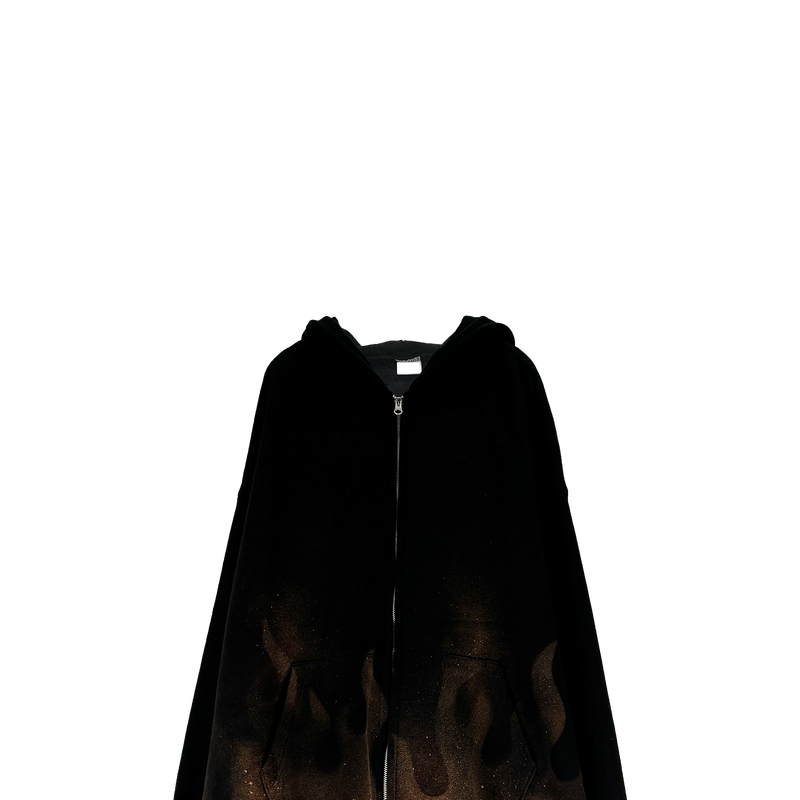 flame washed hooded zip-up