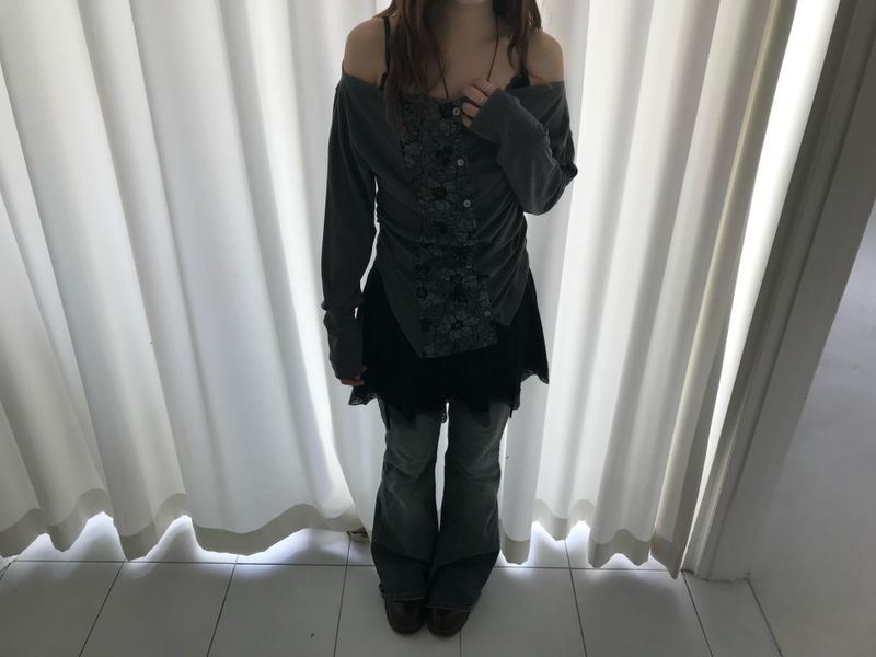 vintage flower shirring cardigan