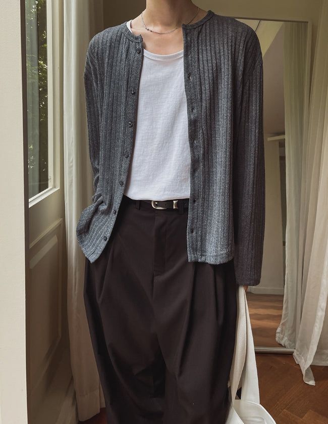 Rogen Ribbed Linen Button Cardigan