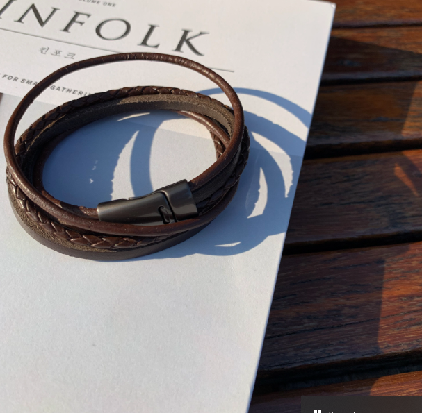 bead three-string twist leather bracelet