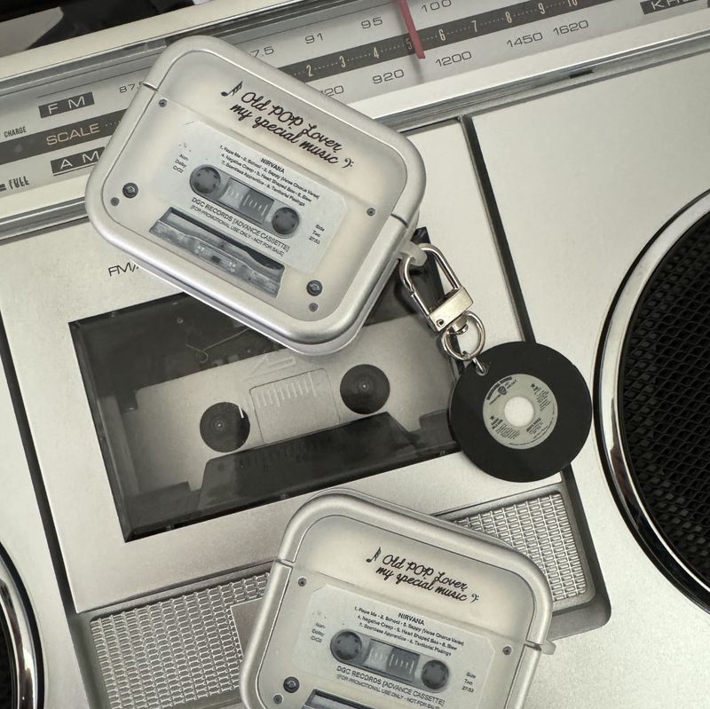 Retro cassette tape Airpods case + charm