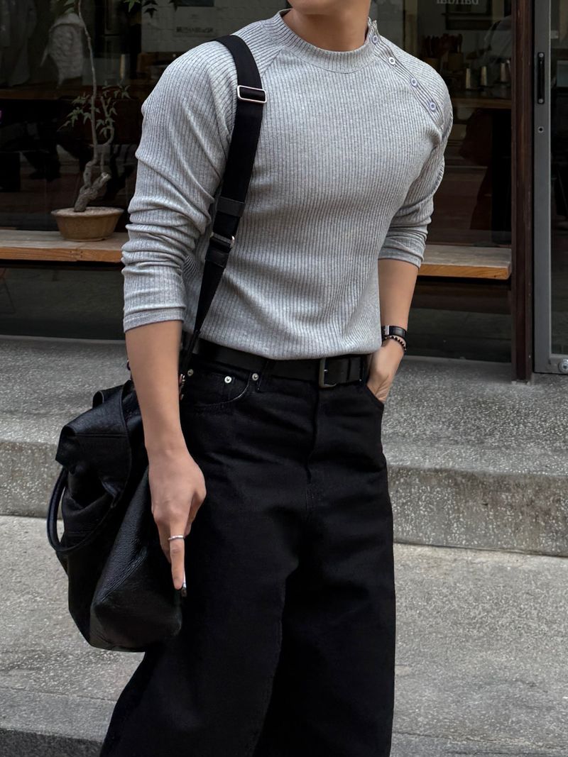 Run ribbed side muscle long sleeve tee